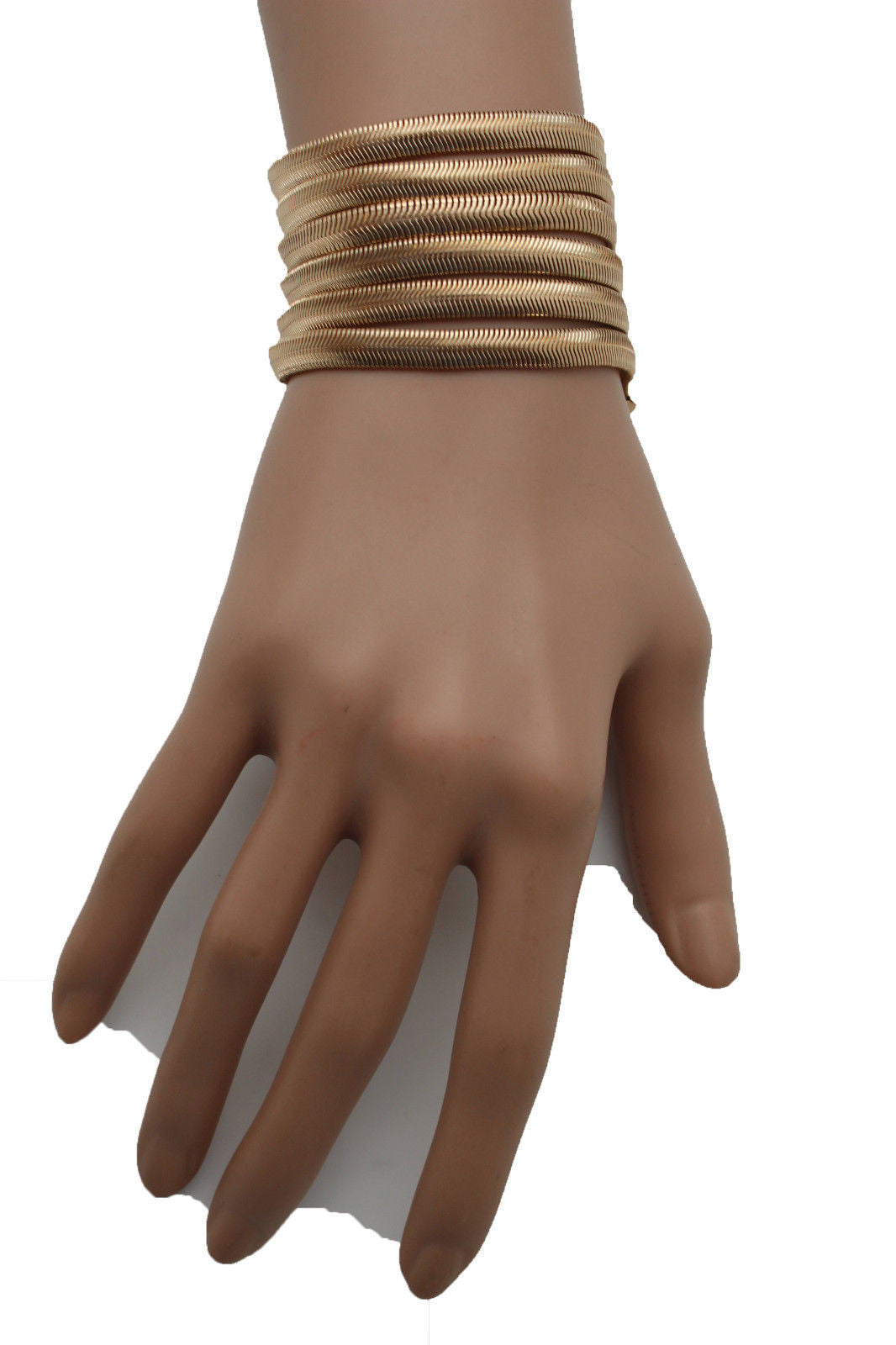 Gold Metal Bracelet Wide Mesh Chain 5 Strand Wide Wrist Women Fashion Jewelry Fun Accessories - alwaystyle4you - 7