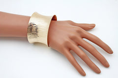 Gold / Silver Metal Wide Bracelet Light Trendy Shiny Style Women Fashion Jewelry Accessories - alwaystyle4you - 15