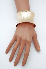 Gold / Silver Metal Wide Bracelet Light Trendy Shiny Style New Women Fashion Jewelry Accessories - alwaystyle4you - 3