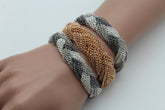 Gold Silver Braided Metal Chain Bracelet 3 Tone Rows Womwn Fashion Jewelry Accessories - alwaystyle4you - 1