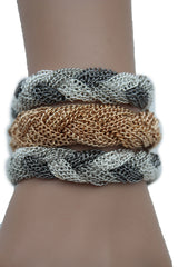 Gold Silver Braided Metal Chain Bracelet 3 Tone Rows New Womwn Fashion Jewelry Accessories - alwaystyle4you - 2