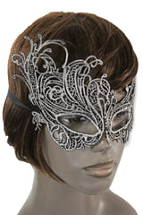 Black Fabric Half Face Eye Costume Flowers Filigree Mask Halloween Women Men