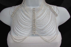 Silver Shoulders Chain Rhinestones Strands + Earrings