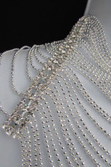 Silver Shoulders Chain Rhinestones Strands + Earrings