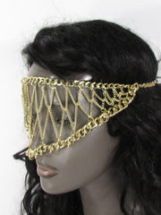 Gold Metal Head Chain Eye Cover Half Face Elastic Mask Thick Halloween