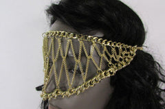 Gold Metal Head Chain Eye Cover Half Face Elastic Mask Thick Halloween