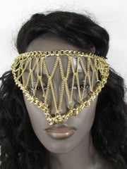 Gold Metal Head Chain Eye Cover Half Face Elastic Mask Thick Halloween