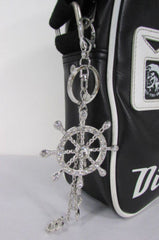 Silver Metal Key Chain Wallet Charm Nautical Sea Anchore Big Ship Wheel  New Women Men Fashion Jewelry Rhinestones Charm - alwaystyle4you - 3