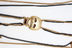 Pewter Gold Skull Pendant Metal Body Chain Harness