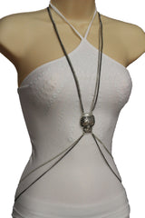 Pewter Gold Skull Pendant Metal Body Chain Harness