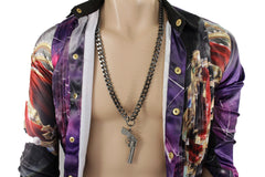 Pewter Metal Chain Weapon Western Pistol Gun Pendant Soldier Long Necklace Men