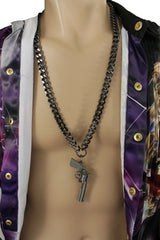 Pewter Metal Chain Weapon Western Pistol Gun Pendant Soldier Long Necklace Men