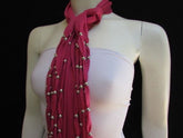 Pink Soft Fabric Scarf Multi Silver Balls Beads Pendants Necklace