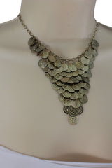 Rusty Antique Gold Metal Chains Coins Necklace