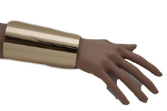 Shiny Light Pink Gold Metal Long Cuff Bracelet Bulky Wonder Fancy Style