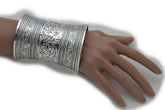 NEW Silver Long Wide Metal Cuff Bracelet Wrist Moroccan Leaves Style