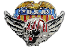 NEW Silver Skull Wings Skeleton USA Army American Eagle Bloody Belt Buckle Men