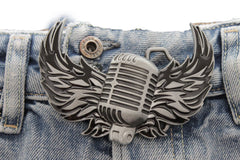 Silver Metal Radio Music Microphone Fire Wings Belt Buckle Men Accessories