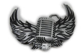 Silver Metal Radio Music Microphone Fire Wings Belt Buckle Men Accessories