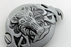 Silver Black Animal Wild Pig Boar Tusks Head Hunters Unique Belt Buckle Men