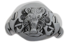 Silver Black Animal Wild Pig Boar Tusks Head Hunters Unique Belt Buckle Men