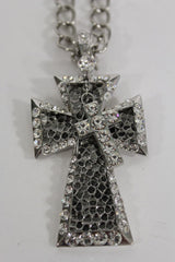 Silver Black Multi Rhinestones Big Stylish Bag Necklace Pendant