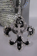 Silver Black Multi Rhinestones Big Stylish Bag Necklace Pendant