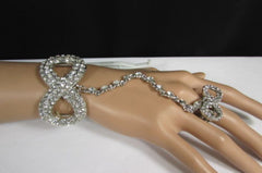 Silver Hand Chain Bracelet Multi Rhinestone Infinity Symbol