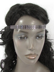 Silver Gold Metal Head Chain Links Forehead Black Elastic Band Jewelry Hair