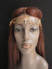 Silver Gold Metal Head Chain Multi Cross Hair Piece Jewelry Wedding Party Beach