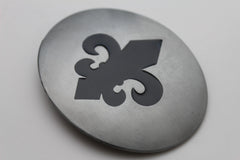 Silver Metal Black Fluer De Lis Lily Flower Belt Buckle Oval Shape Men