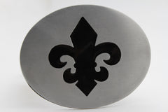 Silver Metal Black Fluer De Lis Lily Flower Belt Buckle Oval Shape Men