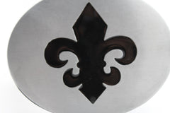 Silver Metal Black Fluer De Lis Lily Flower Belt Buckle Oval Shape Men