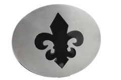 Silver Metal Black Fluer De Lis Lily Flower Belt Buckle Oval Shape Men