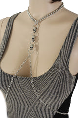 Silver Metal Body Chain Harness Necklace Skeleton Skulls