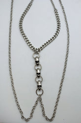 Silver Metal Body Chain Harness Necklace Skeleton Skulls