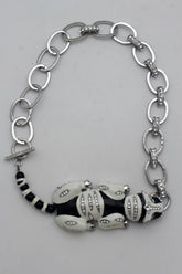 Silver Metal Body Chain Links Lying Dog Short Necklace