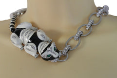 Silver Metal Body Chain Links Lying Dog Short Necklace