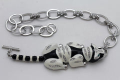 Silver Metal Body Chain Links Lying Dog Short Necklace