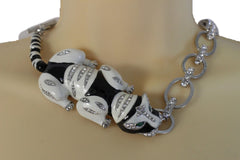 Silver Metal Body Chain Links Lying Dog Short Necklace