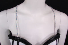 Silver Metal Bra Straps Decorative Lingerie Green Blue Pink Rhinestones
