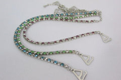 Silver Metal Bra Straps Decorative Lingerie Green Blue Pink Rhinestones