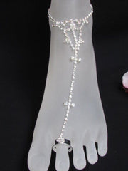 Silver Metal Casual Anklet Foot Chain Body Jewelry Mini Rhinestones
