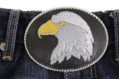 Silver Metal Casual Black Leather American Big Eagle Head Belt Buckle Western Unisex Accessories