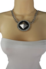 Silver Metal Chain Links Egyptian Pyramid Building Travel Trip Necklace