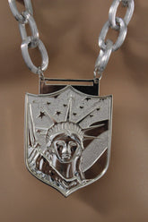 USA Statue Liberty Pendant Long Metal Chain Links Necklace