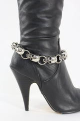 Silver Skull Skeleton Head Metal Boot Chain