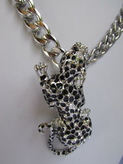 Silver Metal Chains Big Tiger Leopard Cheetah Body Trendy Necklace