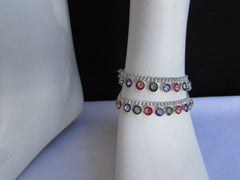 Silver Metal Chains Foot Rhinestones 2 Rows Charm Anklet Jewelry Accessories