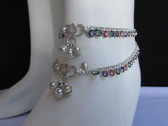 Silver Metal Chains Foot Rhinestones 2 Rows Charm Anklet Jewelry Accessories